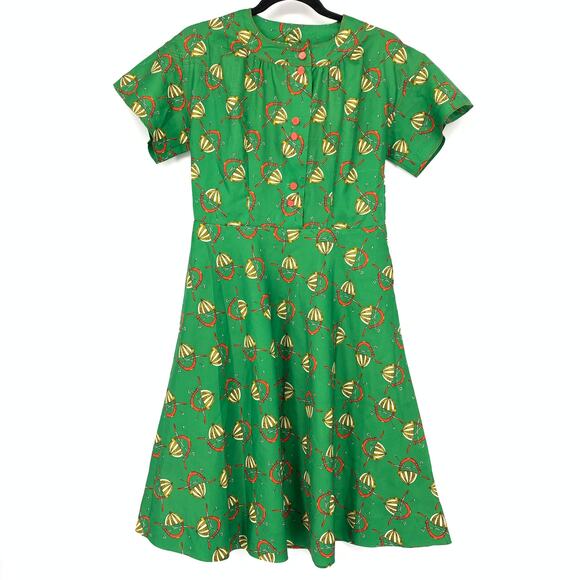 American Vintage Dresses & Skirts - Vintage Fit & Flare Dress Womens Size S/M Green Equestrian Riding Novelty Print